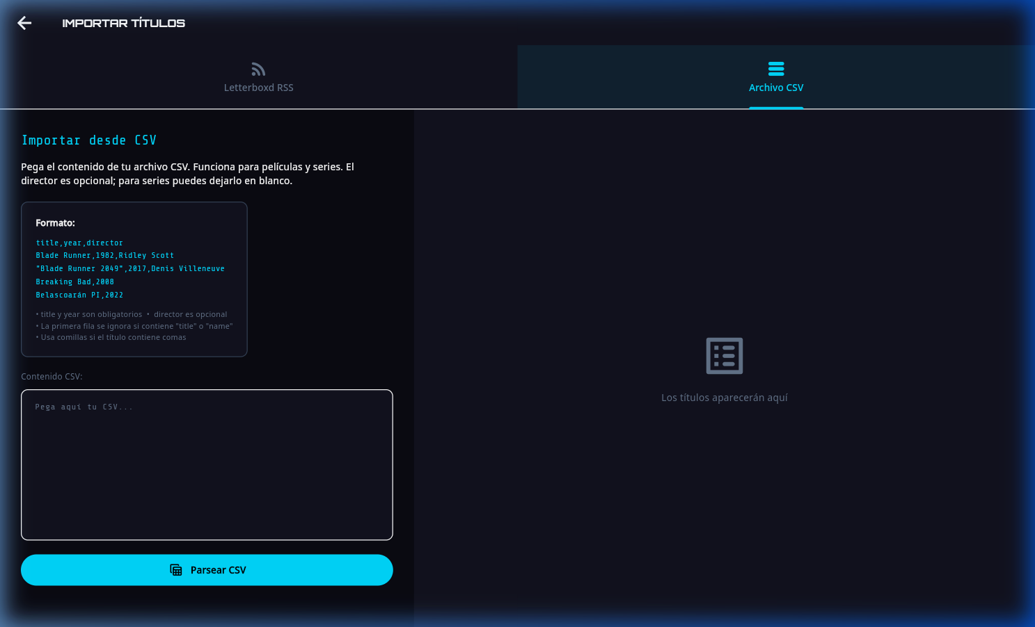 Importar títulos desde CSV